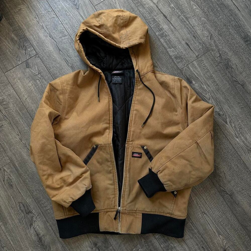 Swag Vintage Y2K Thrashed Dickies Brown Canvas Hooded Work Jacket - Picture 1 of 8